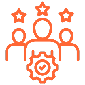 Excellence icon showing three people with a badge and three stars